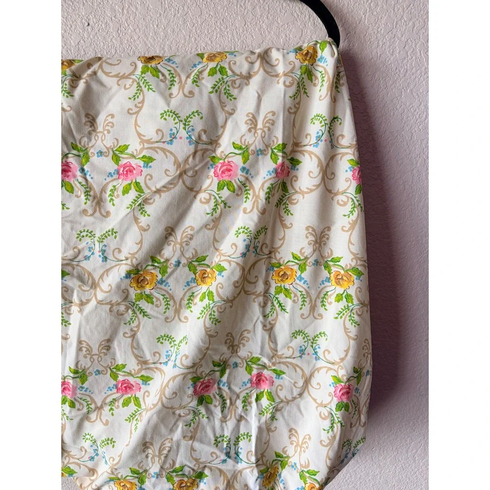 Vintage Floral Lace Trim Twin Sheet Set‎ Pink Yellow Roses Cottagecore 2pc